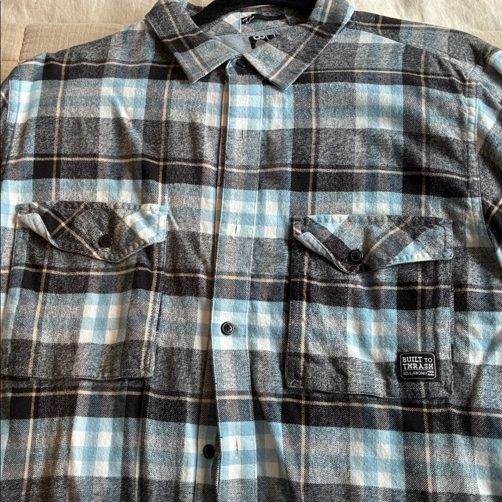 Billabong Men's Plaid Button-Down Shirt - Gray, Light Blue - Picture 3 of 6